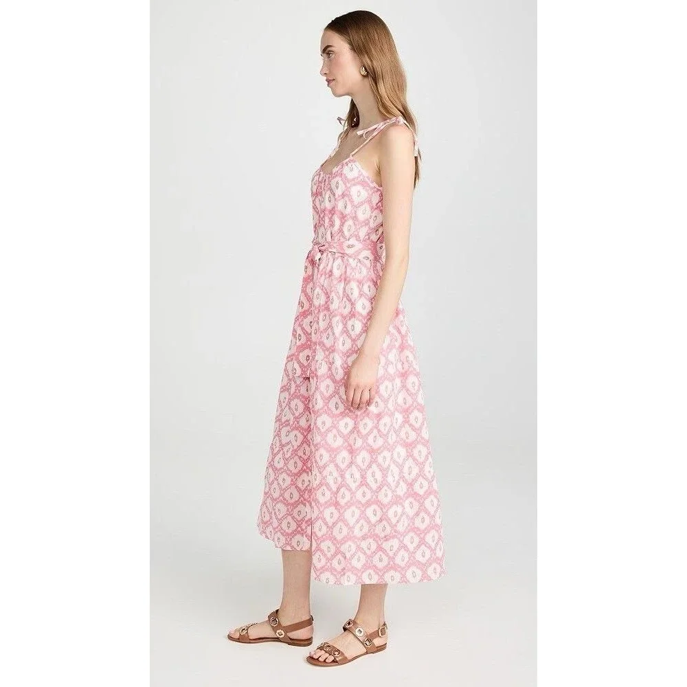 Marea Belted Siesta Maxi Dress Pink Ikat Print Bohemian Peasant Coquette Sz M